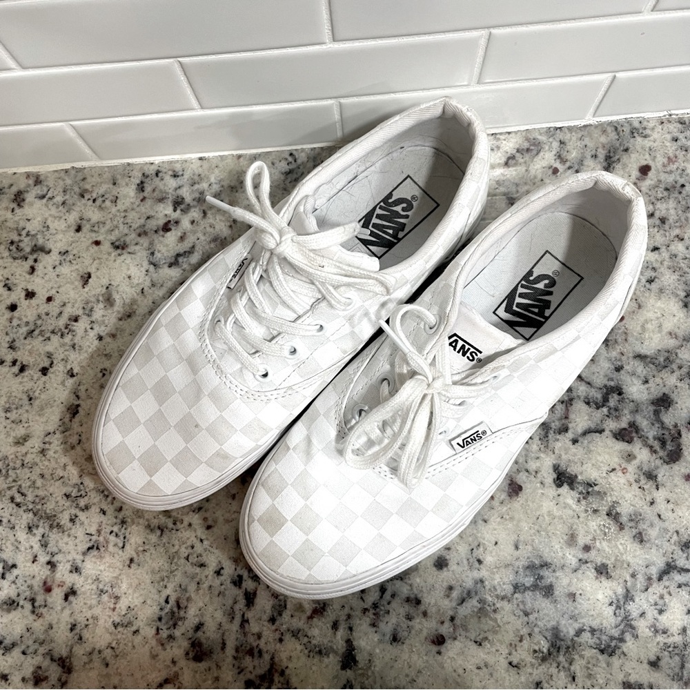 Vans White Checkered Sneakers - Women 8.5